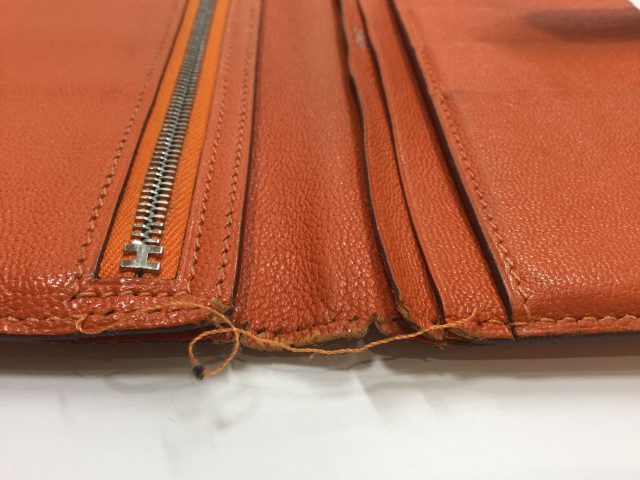 エルメス（Hermès）のお財布のベルト・ループ作成、ほつれ縫いが完了しました（愛知県名古屋市M様）before04